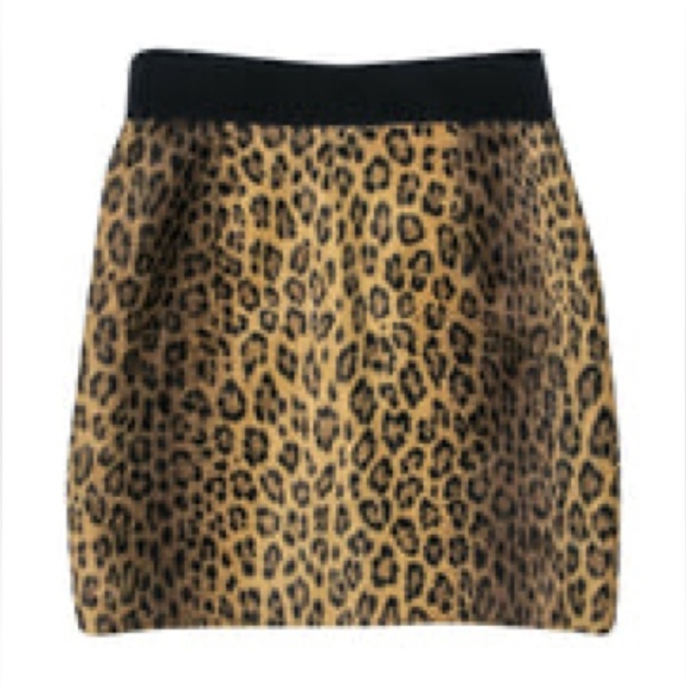 Revolve Milly Tan & Black Leopard Print Fuzzy Mini Skirt Size 4 bin 2B
